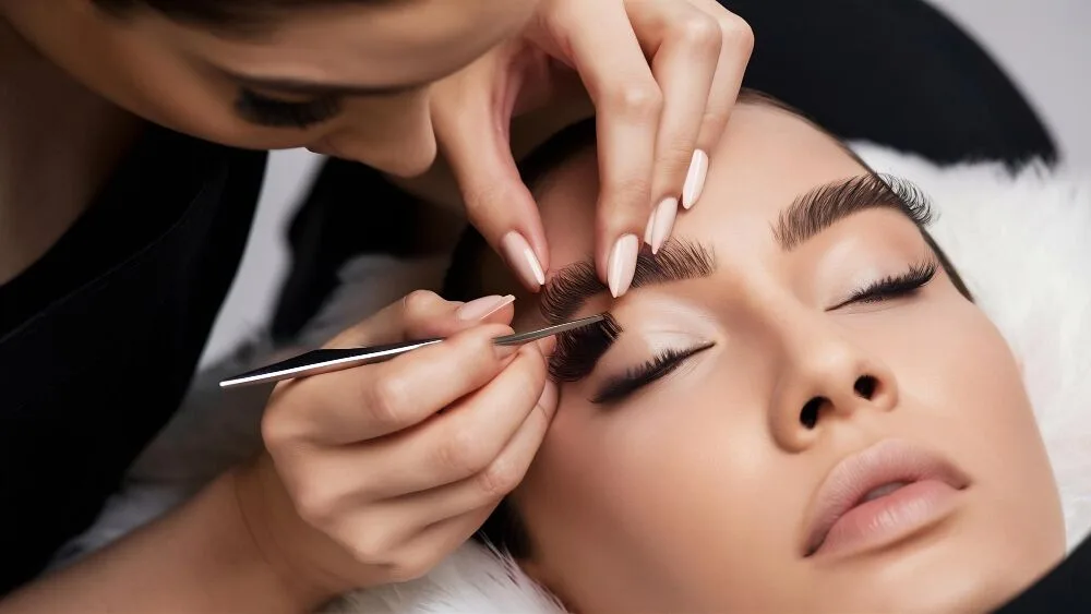 Eyelash extension application close-up